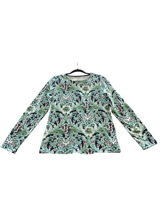 Talbots Tops - Talbots Tee Botanical Shirt M Womens Blue Green Long Sleeve Floral Cotton Top